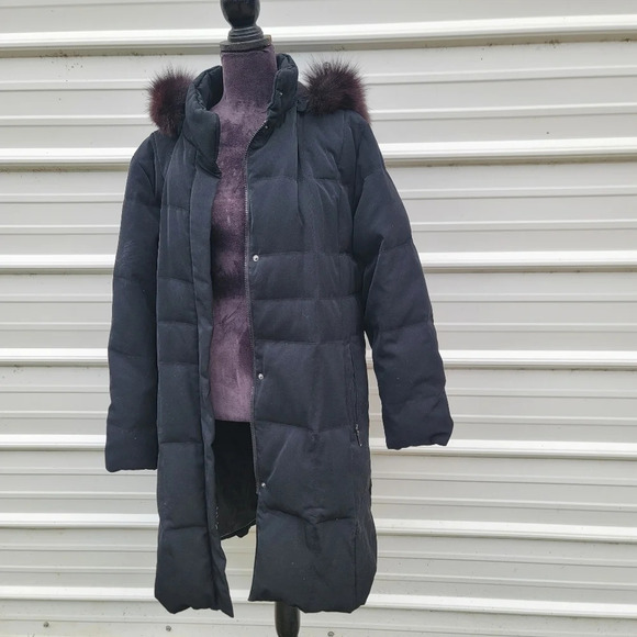 Gallery Women's Fox Fur Collar Puffer Coat Platinum Black Burgundy Red Sz L - Picture 11 of 13